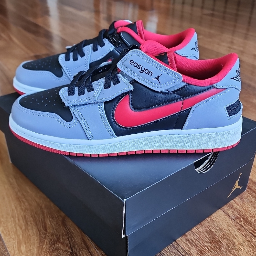 NIKE Air JORDAN Low FLYEASE Zipper Gray, Black & Red Sneakers NEW IN BOX - Picture 5 of 12